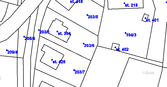 Parcela st. 203/6 v KÚ Benešov u Semil, Katastrální mapa