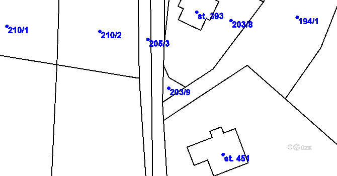 Parcela st. 203/9 v KÚ Benešov u Semil, Katastrální mapa