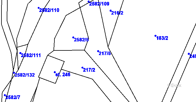 Parcela st. 217/5 v KÚ Benešov u Semil, Katastrální mapa