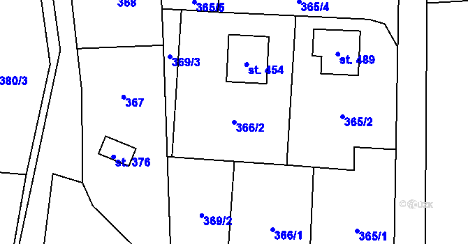 Parcela st. 366/2 v KÚ Benešov u Semil, Katastrální mapa