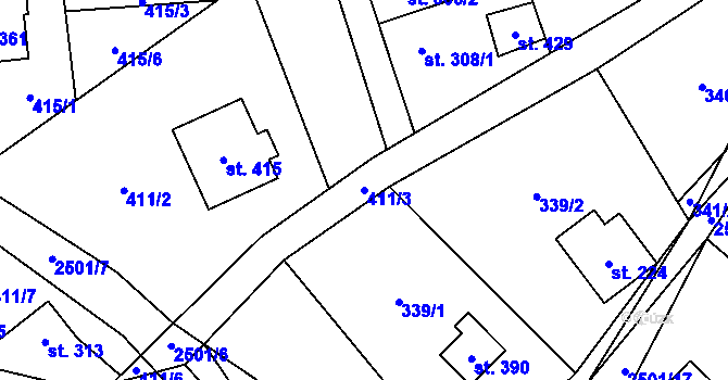 Parcela st. 411/3 v KÚ Benešov u Semil, Katastrální mapa
