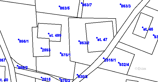 Parcela st. 863/2 v KÚ Benešov u Semil, Katastrální mapa
