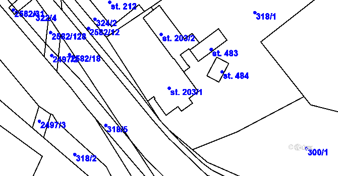 Parcela st. 203/1 v KÚ Benešov u Semil, Katastrální mapa