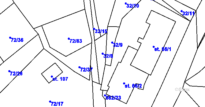 Parcela st. 32/8 v KÚ Benešova Hora, Katastrální mapa