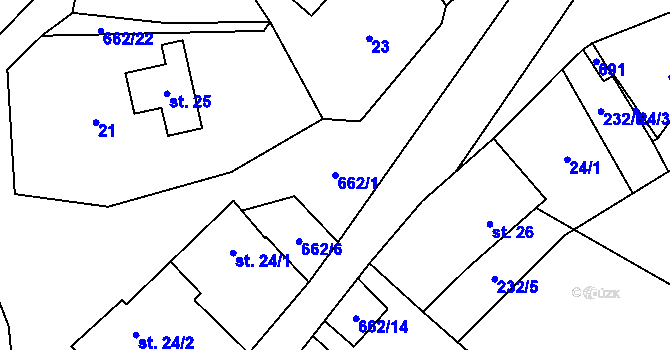Parcela st. 662/1 v KÚ Benešova Hora, Katastrální mapa