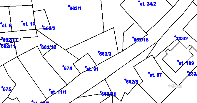 Parcela st. 663/3 v KÚ Benešova Hora, Katastrální mapa