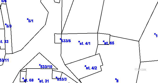 Parcela st. 4/1 v KÚ Čábuze, Katastrální mapa