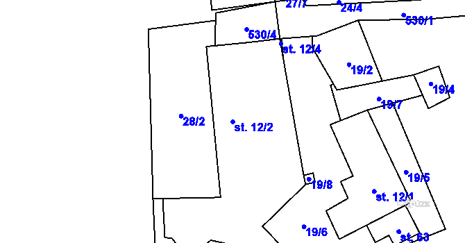 Parcela st. 12/2 v KÚ Čábuze, Katastrální mapa