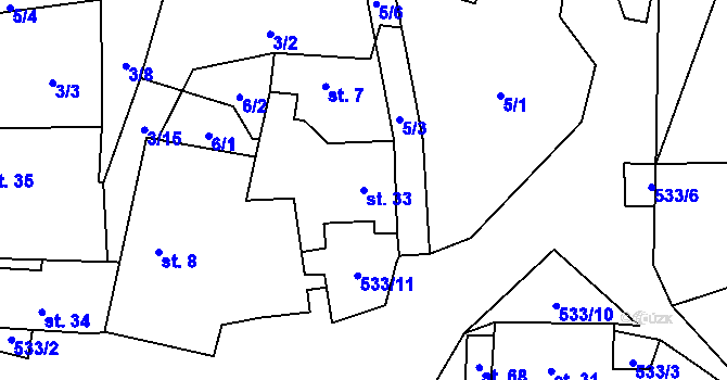 Parcela st. 33 v KÚ Čábuze, Katastrální mapa