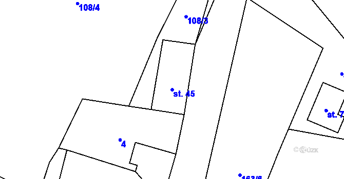 Parcela st. 45 v KÚ Čábuze, Katastrální mapa