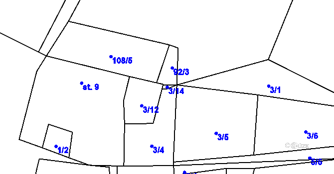 Parcela st. 3/14 v KÚ Čábuze, Katastrální mapa