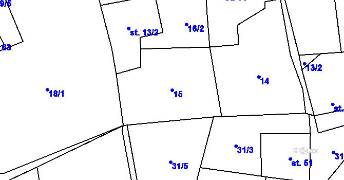 Parcela st. 15 v KÚ Čábuze, Katastrální mapa