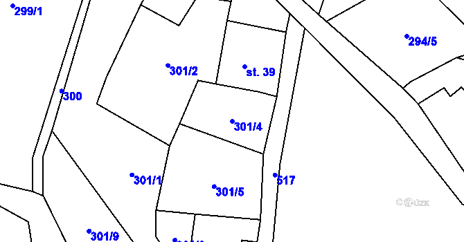 Parcela st. 301/4 v KÚ Čábuze, Katastrální mapa