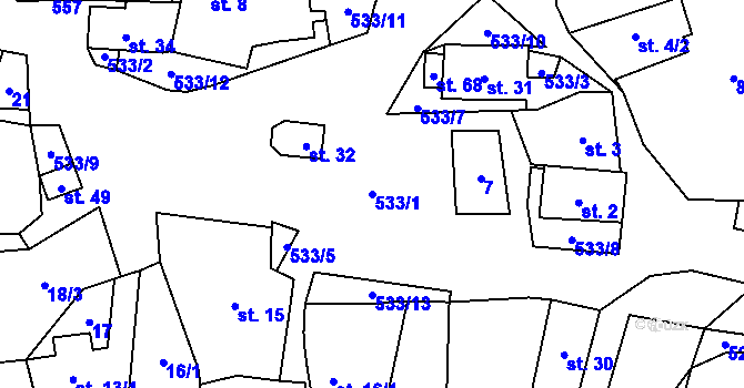 Parcela st. 533/1 v KÚ Čábuze, Katastrální mapa