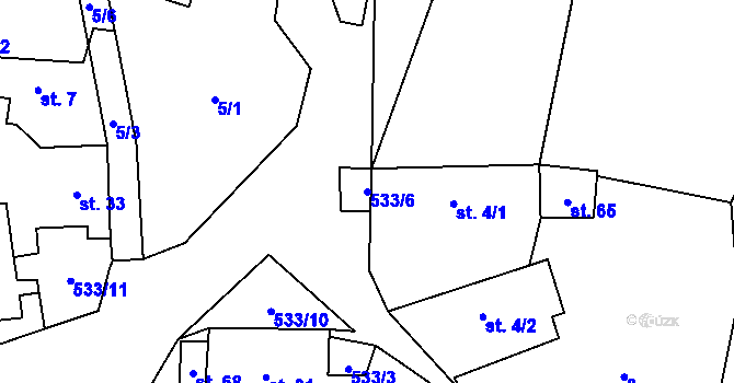 Parcela st. 533/6 v KÚ Čábuze, Katastrální mapa
