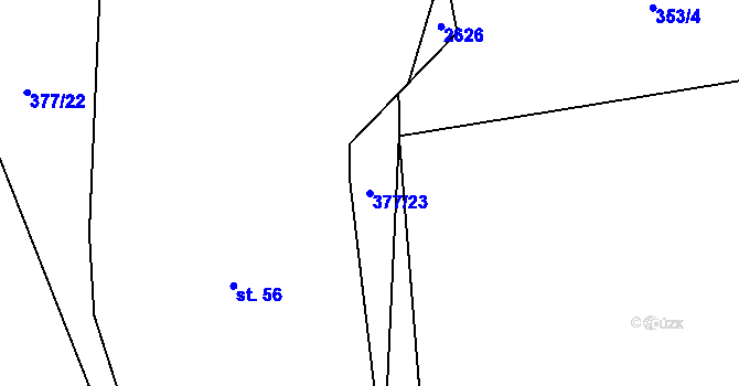 Parcela st. 377/23 v KÚ Benešovice, Katastrální mapa