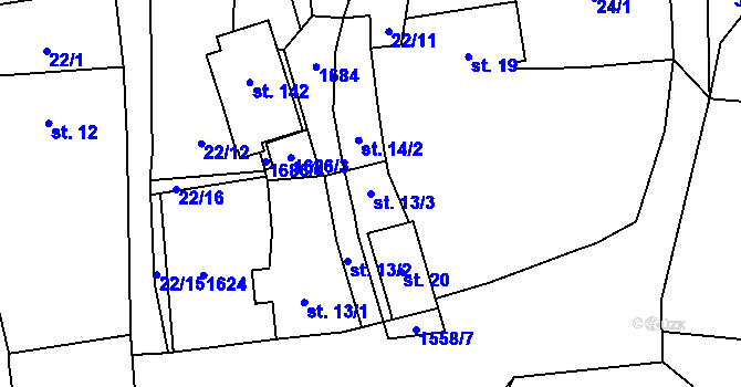 Parcela st. 13/3 v KÚ Lom u Stříbra, Katastrální mapa