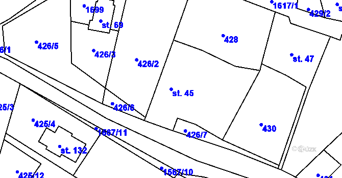 Parcela st. 45 v KÚ Lom u Stříbra, Katastrální mapa