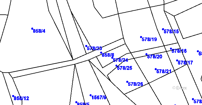 Parcela st. 858/8 v KÚ Lom u Stříbra, Katastrální mapa
