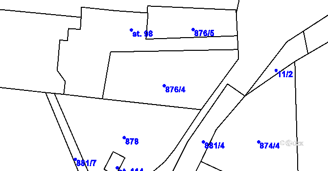 Parcela st. 876/4 v KÚ Lom u Stříbra, Katastrální mapa