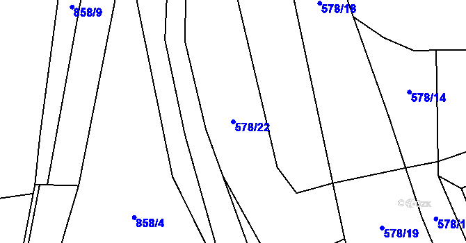 Parcela st. 578/22 v KÚ Lom u Stříbra, Katastrální mapa