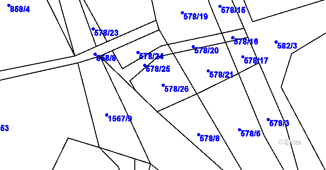 Parcela st. 578/26 v KÚ Lom u Stříbra, Katastrální mapa