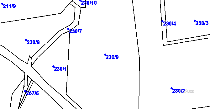 Parcela st. 230/9 v KÚ Lom u Stříbra, Katastrální mapa