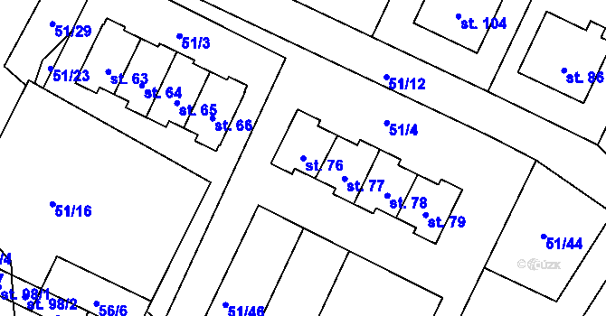 Parcela st. 76 v KÚ Benetice, Katastrální mapa
