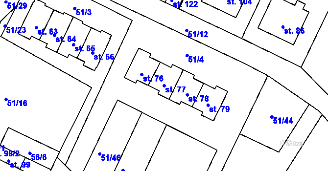 Parcela st. 77 v KÚ Benetice, Katastrální mapa