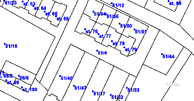 Parcela st. 51/4 v KÚ Benetice, Katastrální mapa