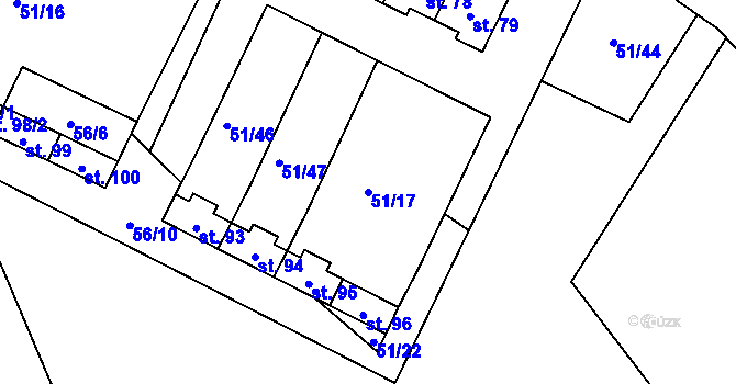 Parcela st. 51/17 v KÚ Benetice, Katastrální mapa