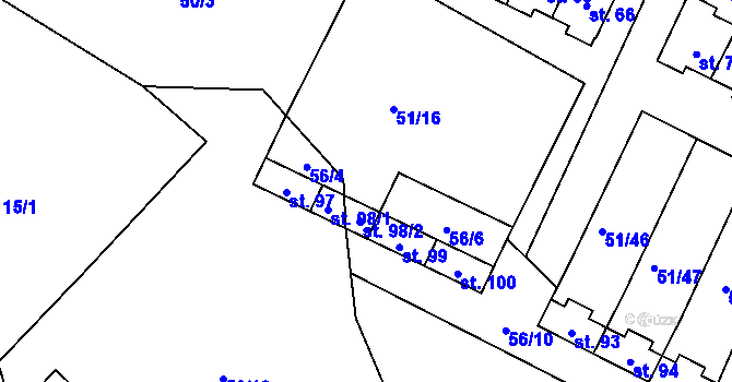 Parcela st. 56/5 v KÚ Benetice, Katastrální mapa