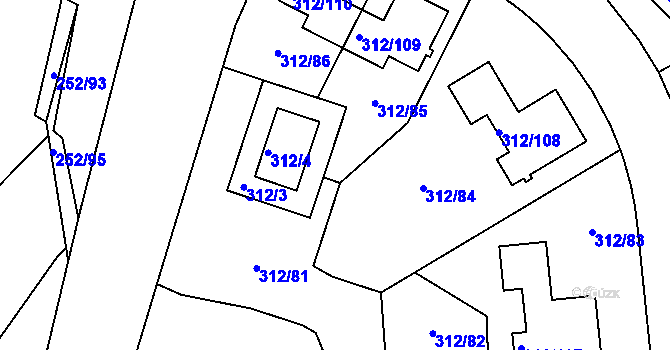 Parcela st. 312/166 v KÚ Benice, Katastrální mapa