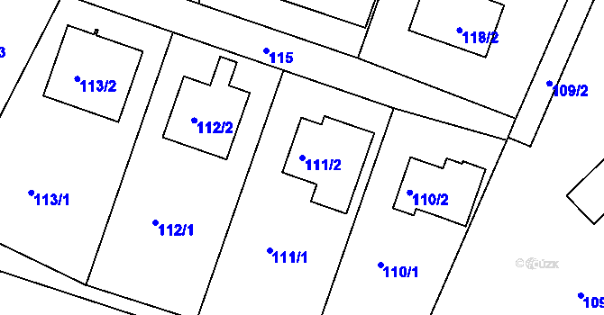 Parcela st. 111/2 v KÚ Benice, Katastrální mapa