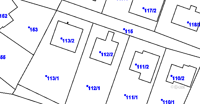 Parcela st. 112/2 v KÚ Benice, Katastrální mapa