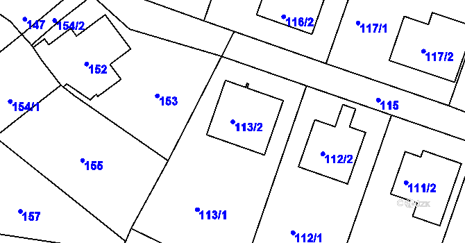 Parcela st. 113/2 v KÚ Benice, Katastrální mapa