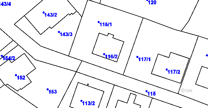 Parcela st. 116/2 v KÚ Benice, Katastrální mapa