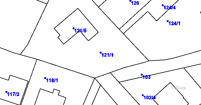 Parcela st. 121/1 v KÚ Benice, Katastrální mapa