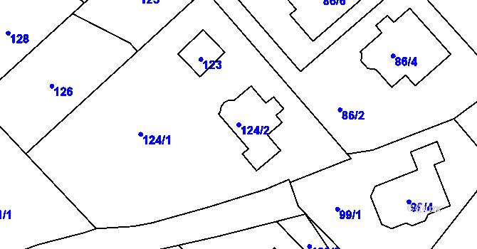 Parcela st. 124/2 v KÚ Benice, Katastrální mapa