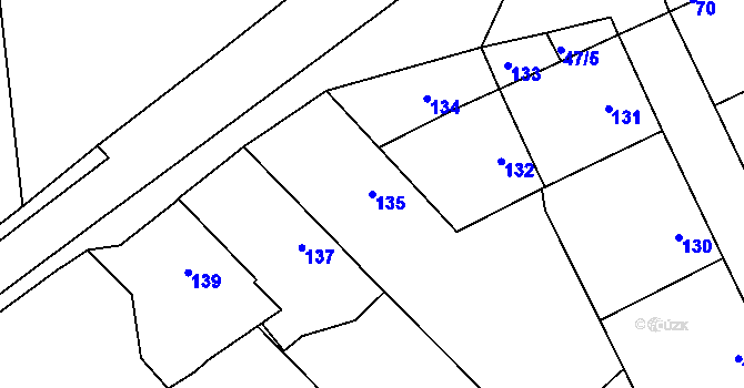 Parcela st. 135 v KÚ Benice, Katastrální mapa