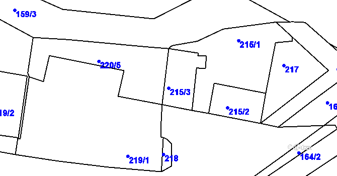 Parcela st. 215/3 v KÚ Benice, Katastrální mapa