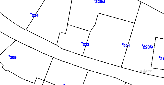 Parcela st. 223 v KÚ Benice, Katastrální mapa