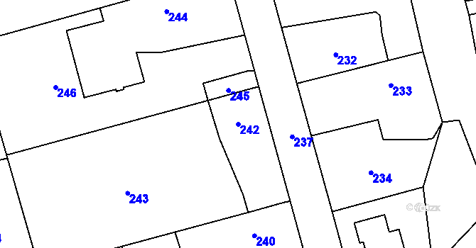 Parcela st. 242 v KÚ Benice, Katastrální mapa