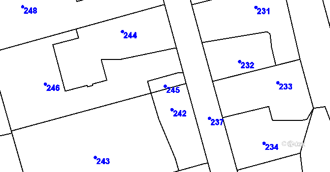 Parcela st. 245 v KÚ Benice, Katastrální mapa