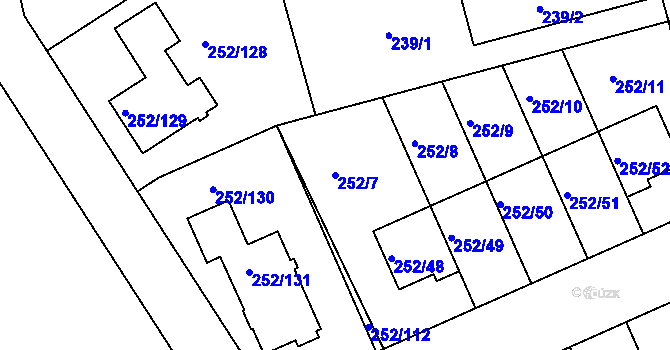 Parcela st. 252/7 v KÚ Benice, Katastrální mapa