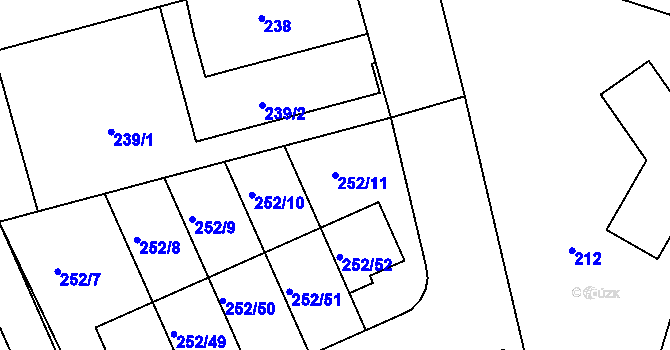 Parcela st. 252/11 v KÚ Benice, Katastrální mapa