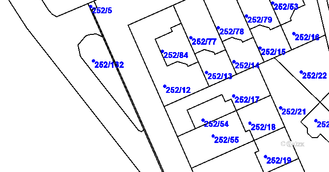Parcela st. 252/12 v KÚ Benice, Katastrální mapa