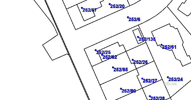 Parcela st. 252/25 v KÚ Benice, Katastrální mapa