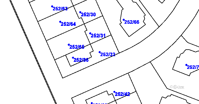 Parcela st. 252/32 v KÚ Benice, Katastrální mapa