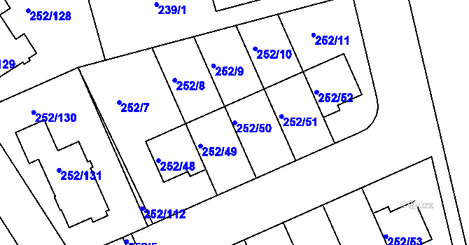 Parcela st. 252/50 v KÚ Benice, Katastrální mapa